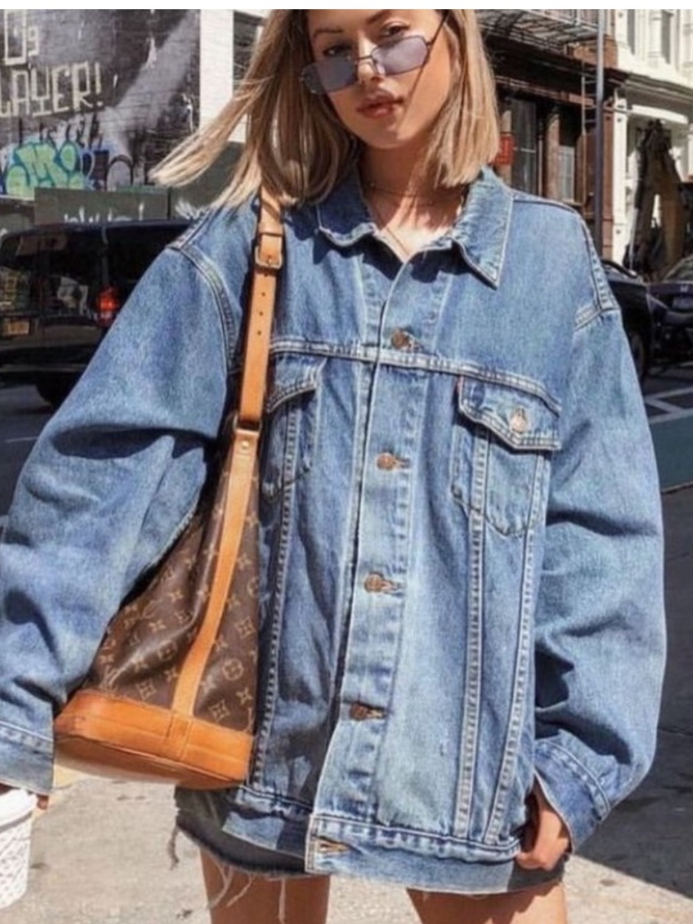 Forever 21 Oversized Denim Jean Jacket Medium Blue Size L